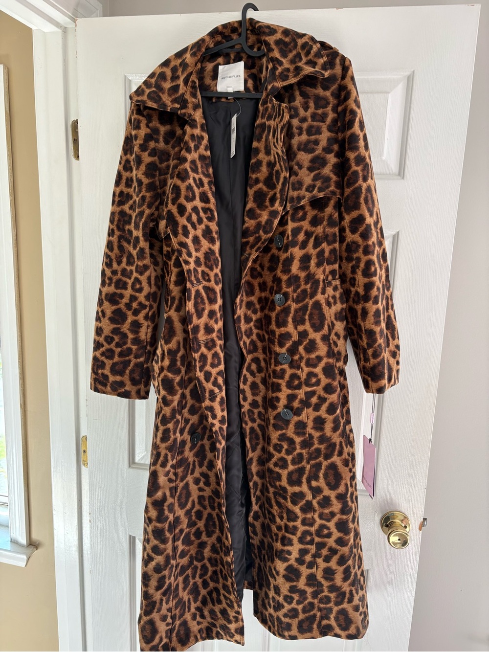 Anthropologie Leopard-Print Long Trench Coat in Brown